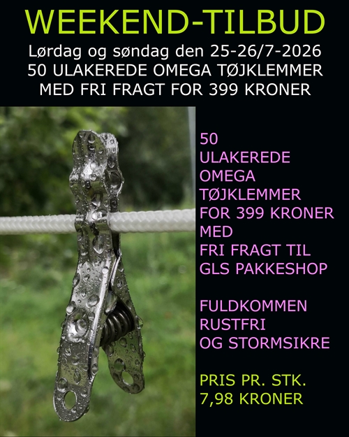 WEEKENDTILBUD MED FRI FRAGT. 50 ULAKEREDE OMEGA TØJKLEMMER FOR 399 KRONER