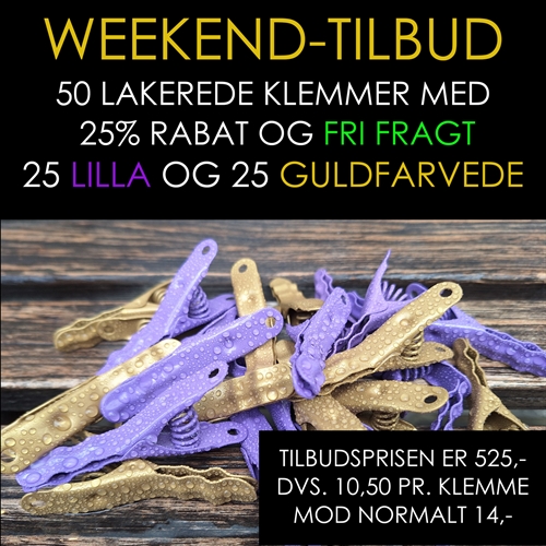 WEEKENDTILBUD MED FRI FRAGT. 50 LAKEREDE OMEGA KLEMMER. 25 LILLA OG 25 GULDFARVEDE.
