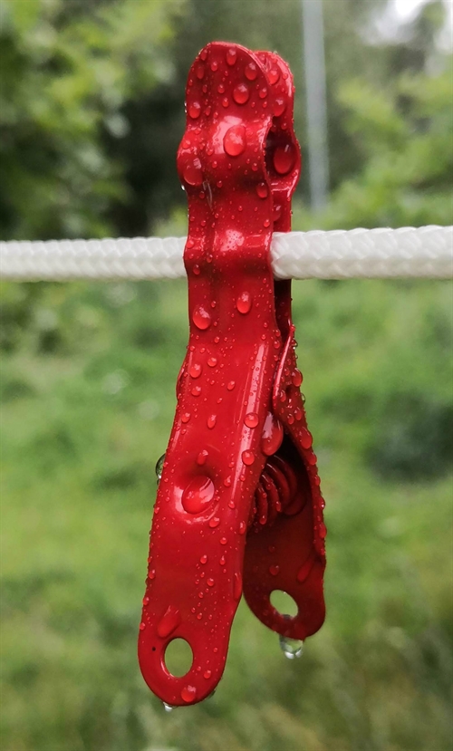 Rød Omega tøjklemme fra Popotamus i rustfrit stål
